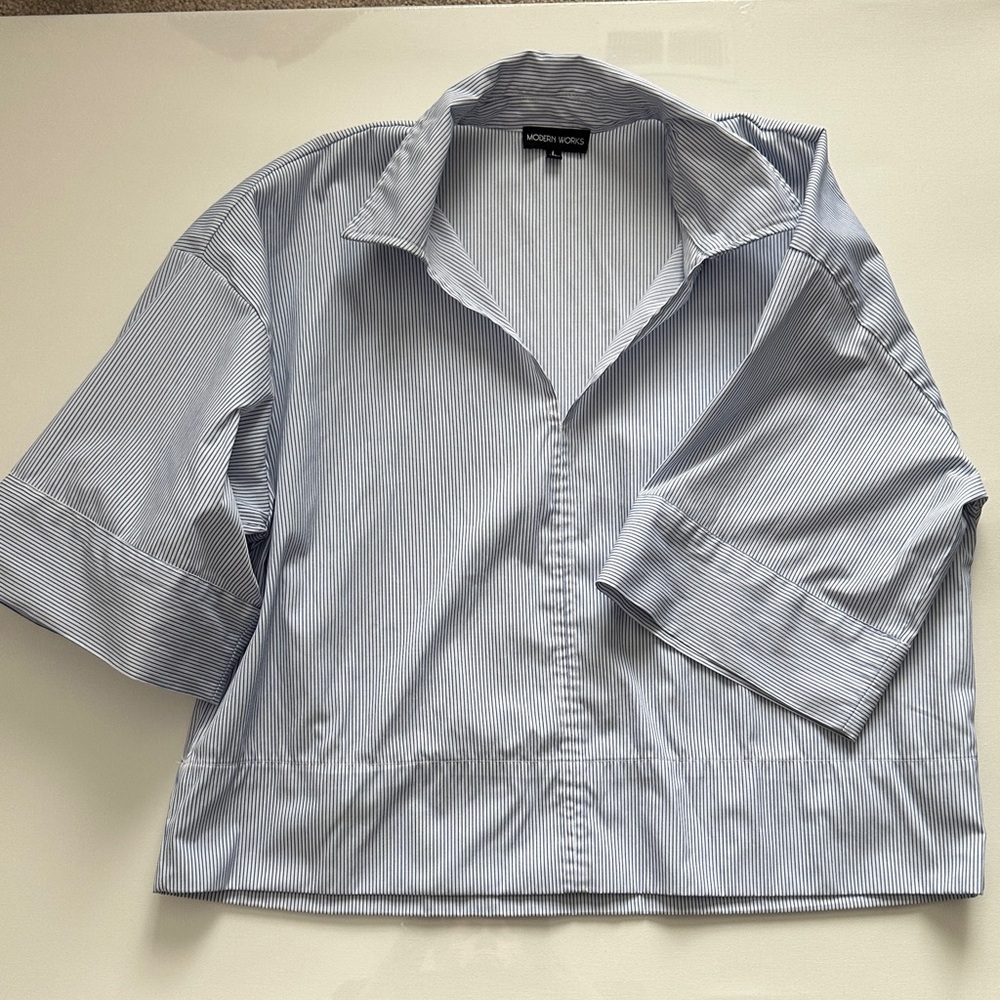 Modern Works Light Blue Striped Women's Blouse